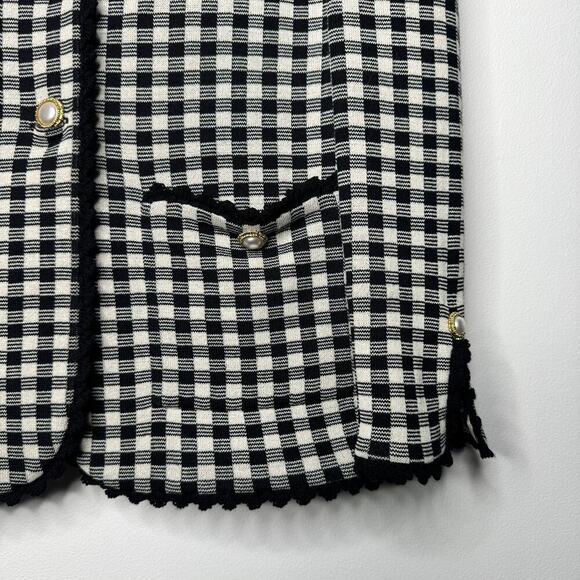 St. John Collection Plaid Knit Scalloped Blazer Jacket Black White Size US 8 - Picture 4 of 7